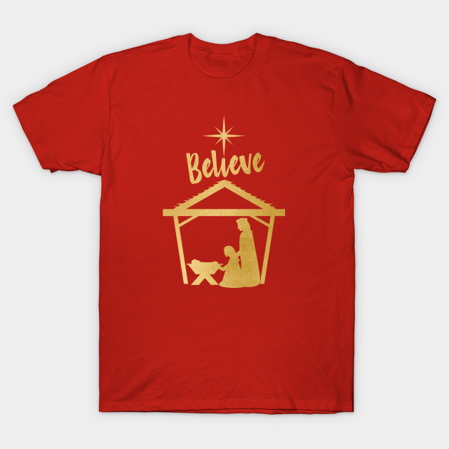 Believe Nativity Baby Jesus Christmas Design Nativity TShirt